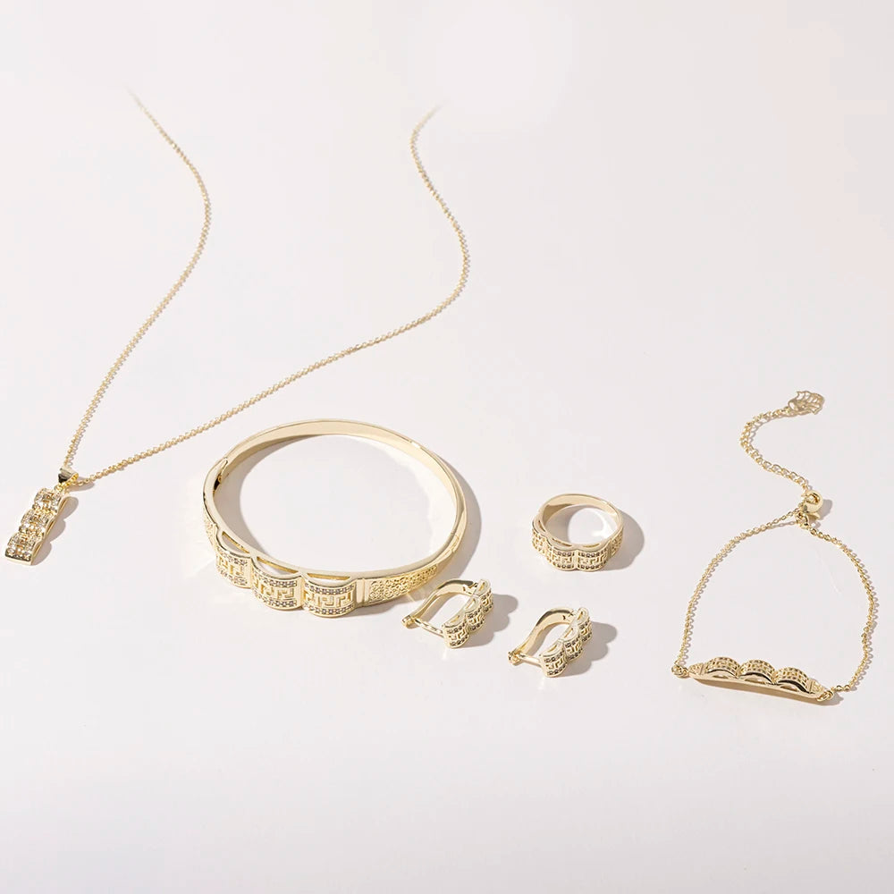 2025 Precious Gold Jewelry Set: Necklace, Bracelet, Ring, Earrings