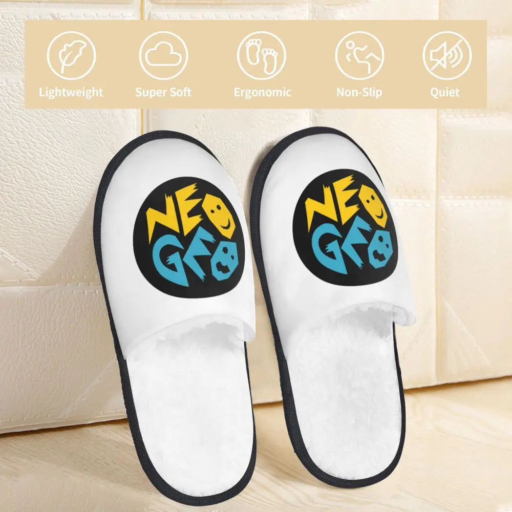 Neo Geo Logo Printed Warm Furry Slippers Gamer Style