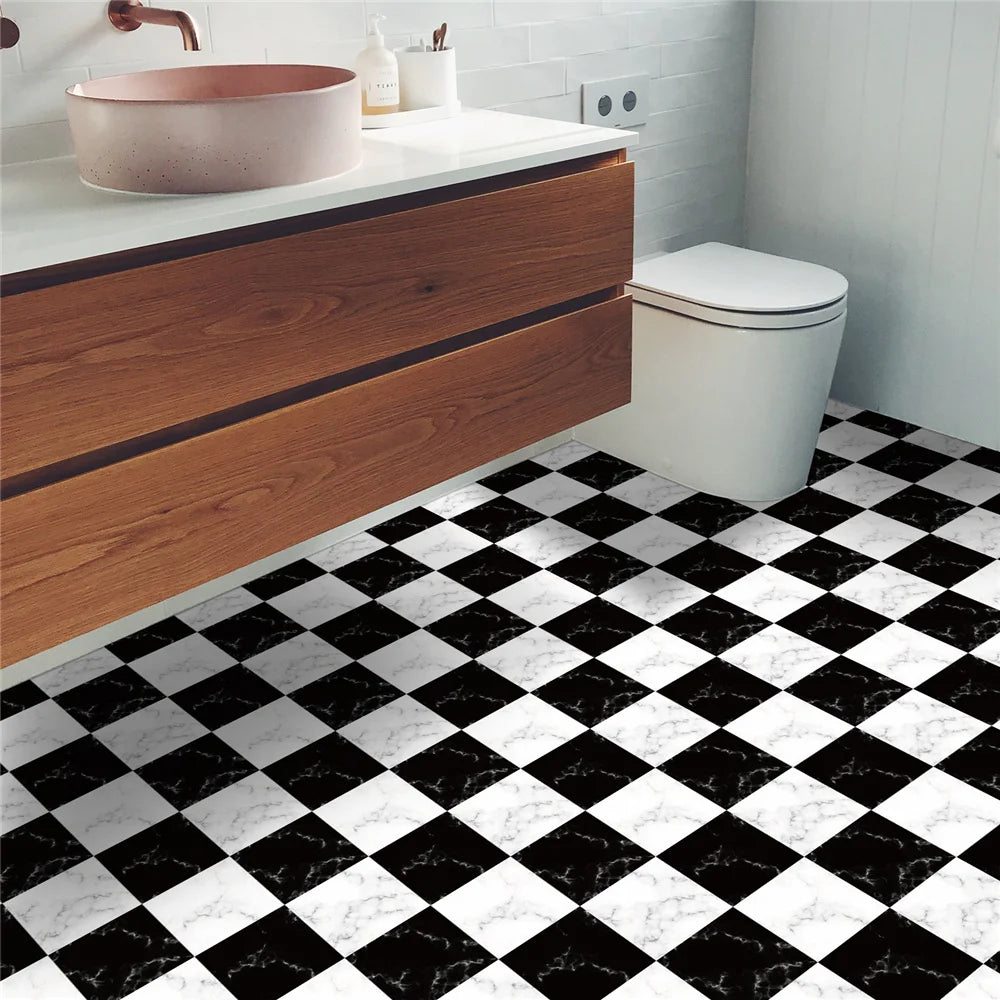 Black And White Mosaic Tiles Marble Texture Floor Sticker Kitchen Floor Renovation Decorative Stickers Self-adhesive Wallpaper