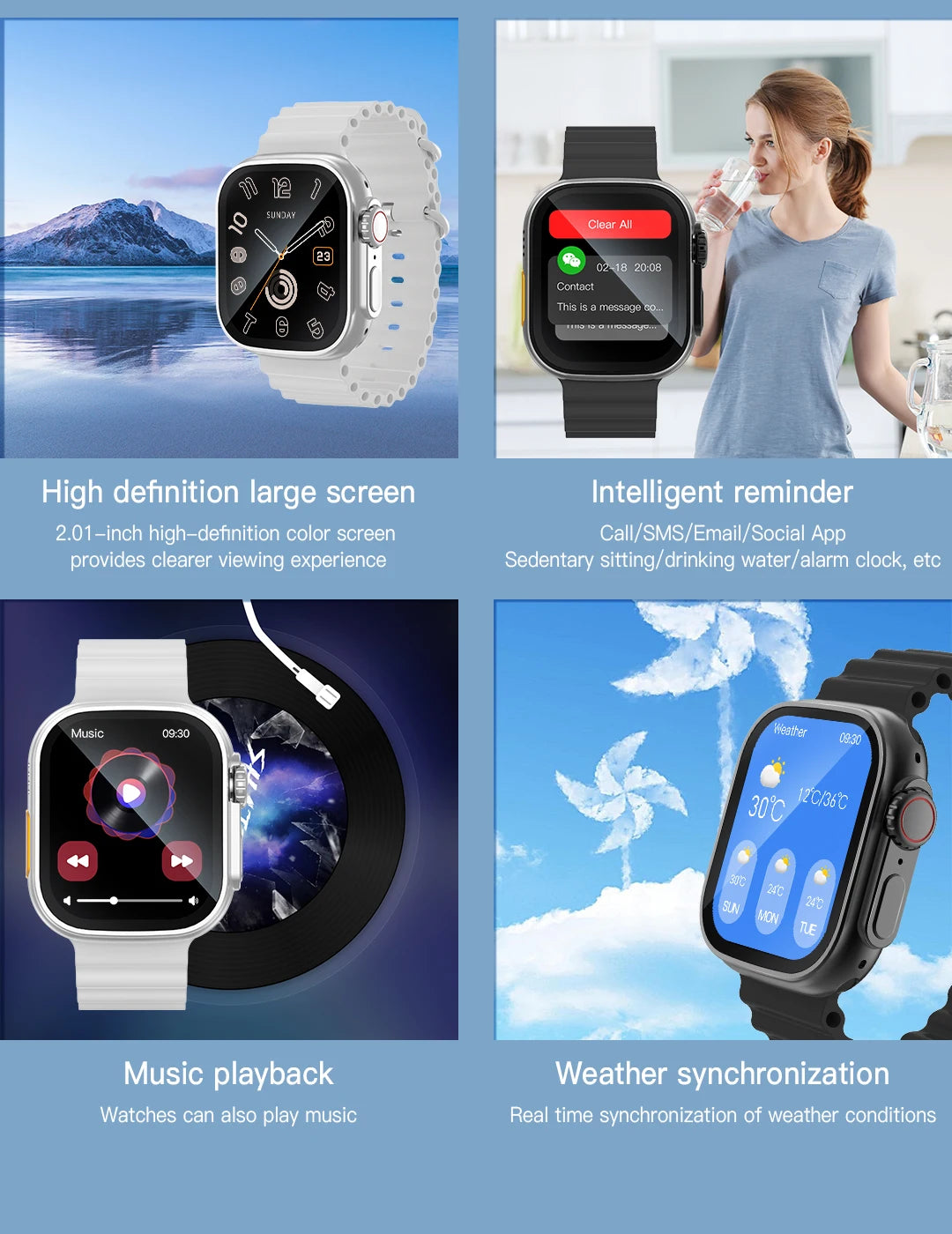 Đồng hồ thông minh 2.01 đo nhịp tim, huyết áp, tập luyện