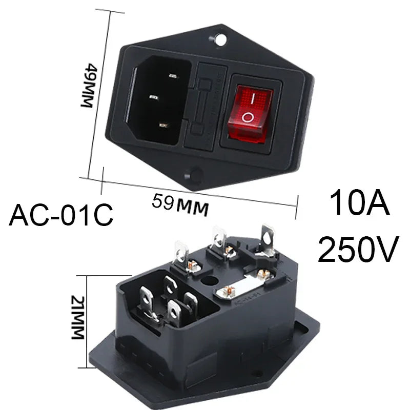 250V LED Universal Power Socket with Switch and Fuse