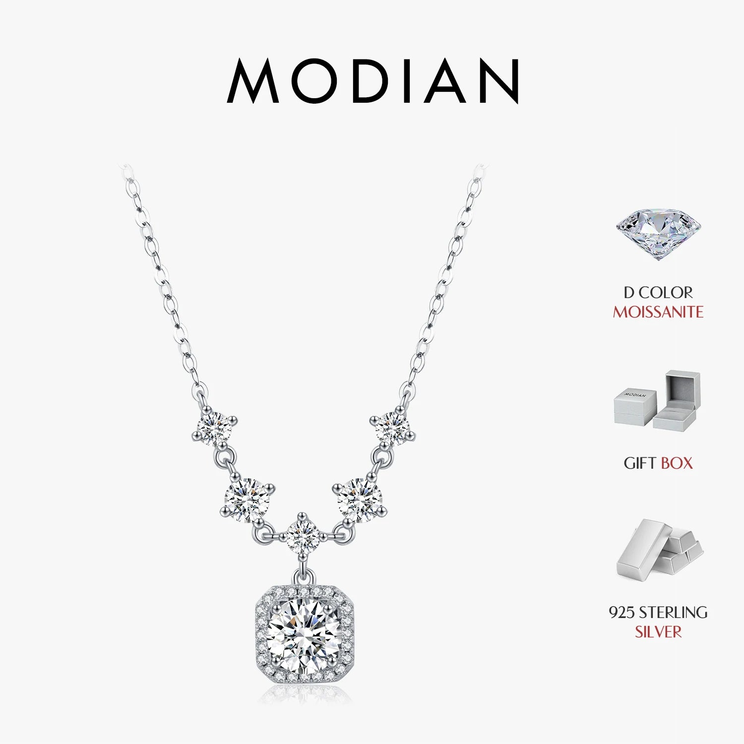 Luxury 925 Silver Moissanite Stone Necklace for Women