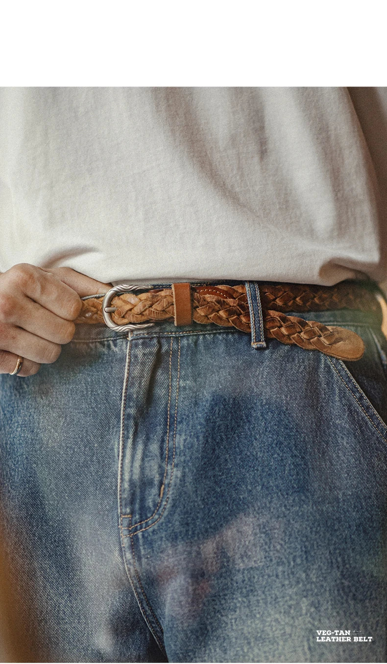 Thắt lưng da bò 2 lớp Vintage nam nâu Maden