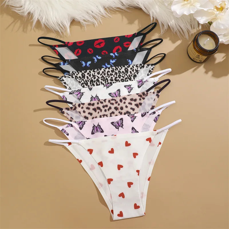 Women's Sexy Low Waist Butterfly Printed Silk Panties XS-XL