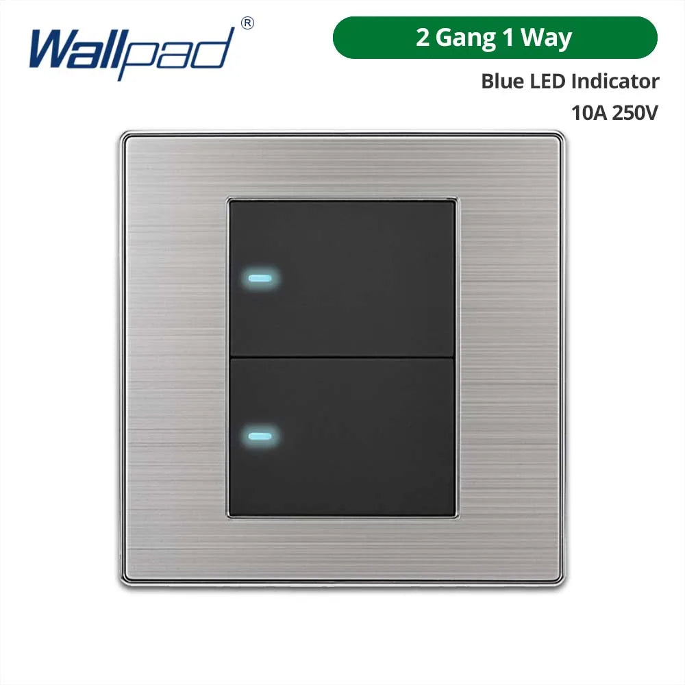 Công tắc đèn âm tường 2 chiều, thép không gỉ, LED.