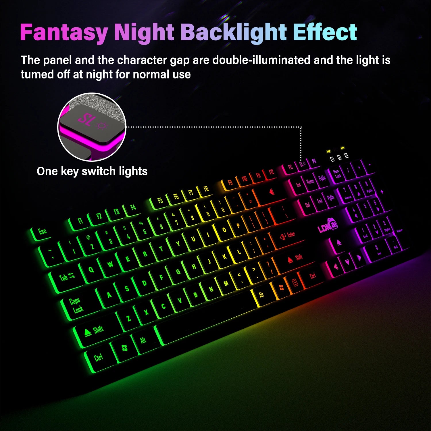 Wired RGB Gaming Mechanical Keyboard, LED Lights, Super Quiet
