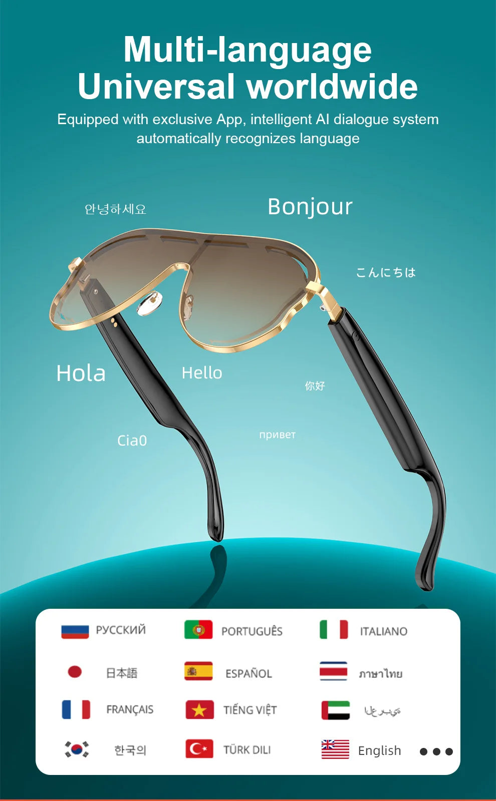 YHA17 AI Translation Smart Glasses EU USA Large Frame Sunscreen Color-changing Stainless Bluetooth Audio Sunglasses Work Glasses - Daisan Mart