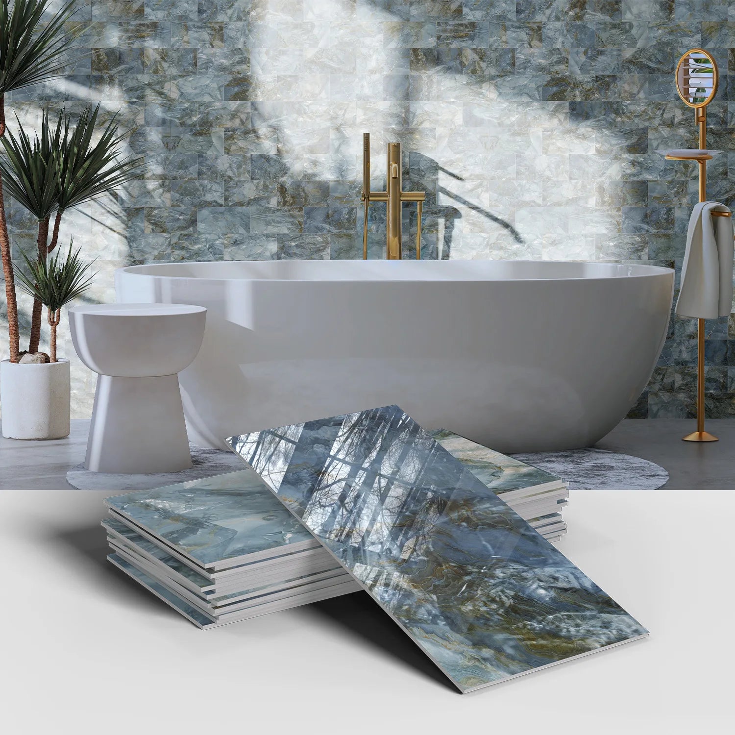 Set of 16 Waterproof Stone Pattern Foam Wall Stickers for Kitchen