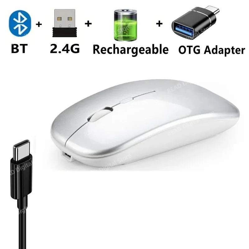 Wireless Mouse Bluetooth-Compatible Gaming Mouse (Dual Mode:BT+2.4Ghz) Ergonomic Rechargeable Mice for PC/Laptop/Macbook ﻿