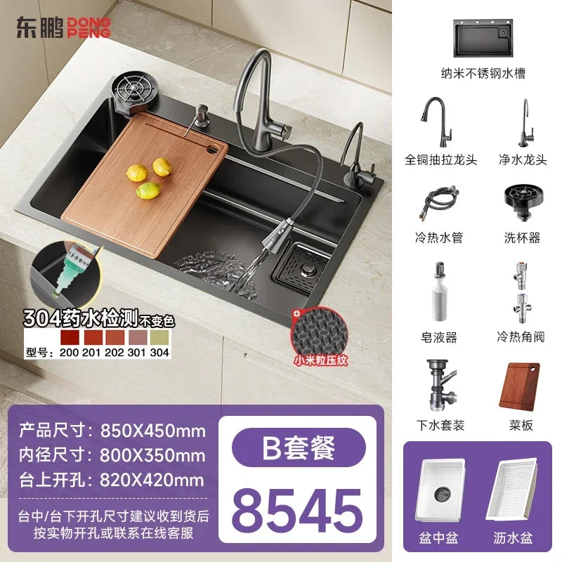 304 stainless steel sink kitchen large single  household  85x45 - Daisan Mart