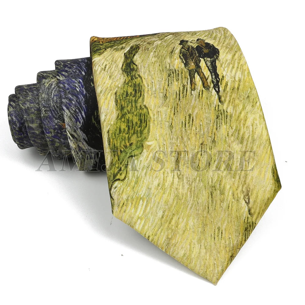 男士復古塗鴉圖案仿絲領帶 8厘米