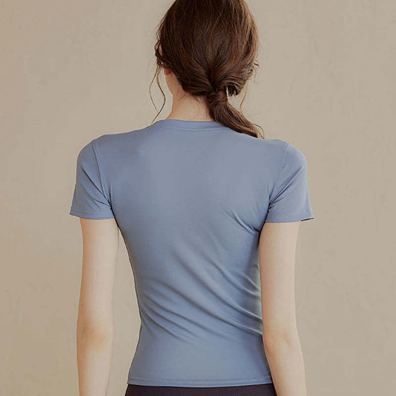 {QTG329} 1 Pcs Women's Tight Short Sleeve Yoga Top - Slim Fit, Quick Dry Fabric For Running, Gym & Outdoor Workouts - Daisan Mart
