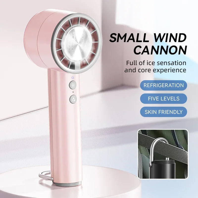 Handheld Turbo Fan Portable USB rechargeable Refrigeration Fan Mini Personal Five-speed Fan for Travel Camping