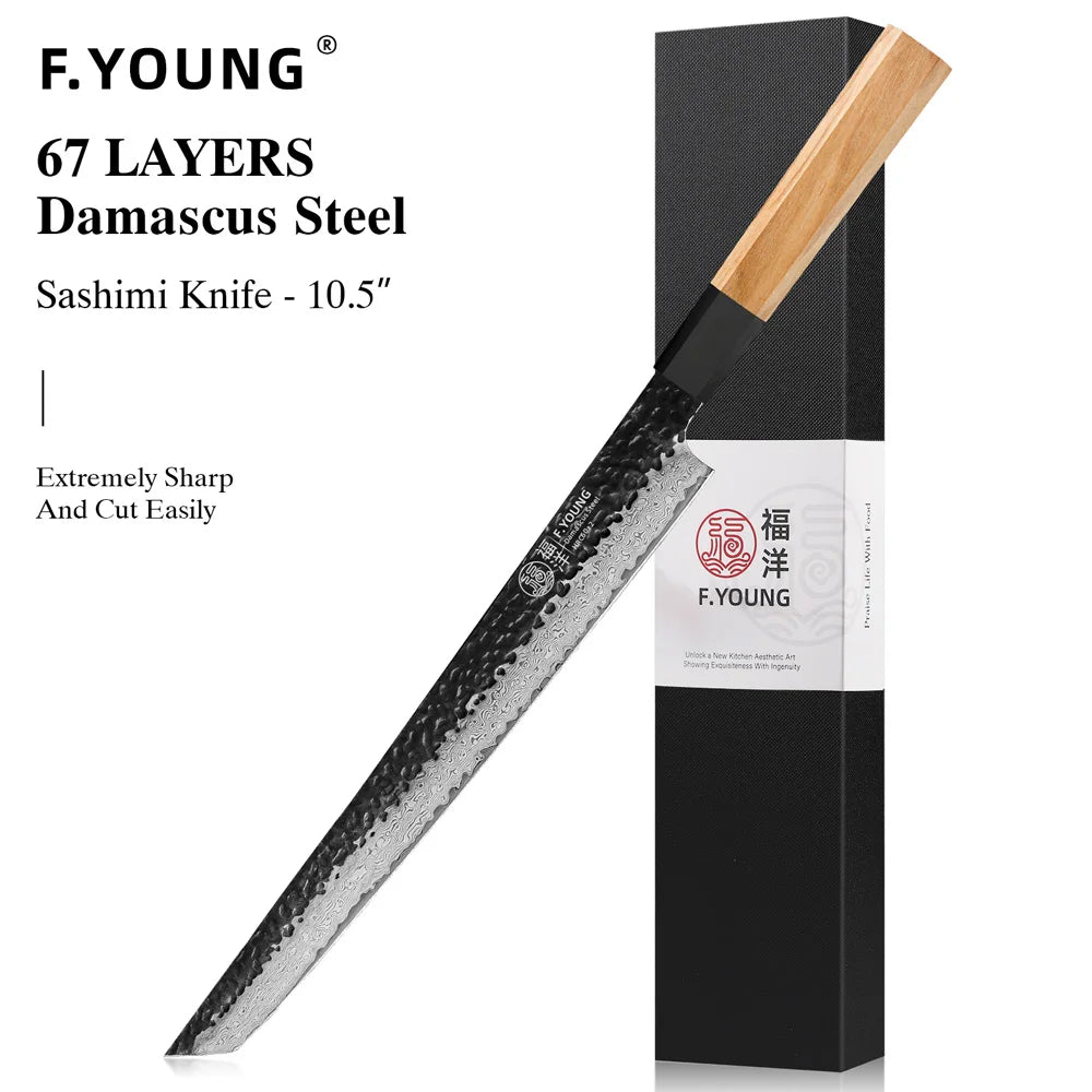 Dao Bếp Nhật F.YOUNG Rèn Tay Thép Damascus Cao Cấp