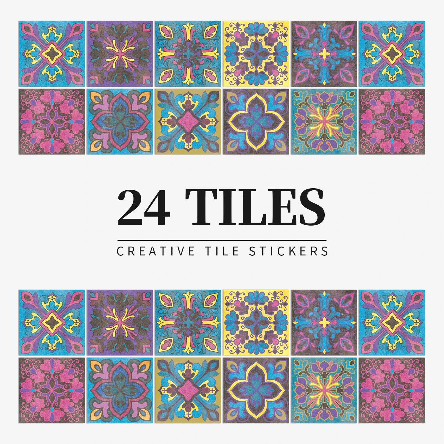 24Pcs European retro style Art Tile Wall Stickers With Self Adhesive Removable Bathroom Kitchen Waterproof Pvc Decal Wallpaper