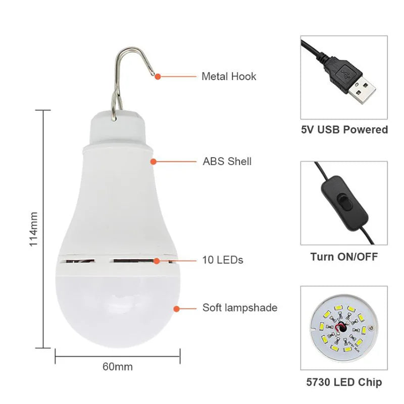 USB LED Bulb Energy Saving, Easy to Carry, Bright Changing