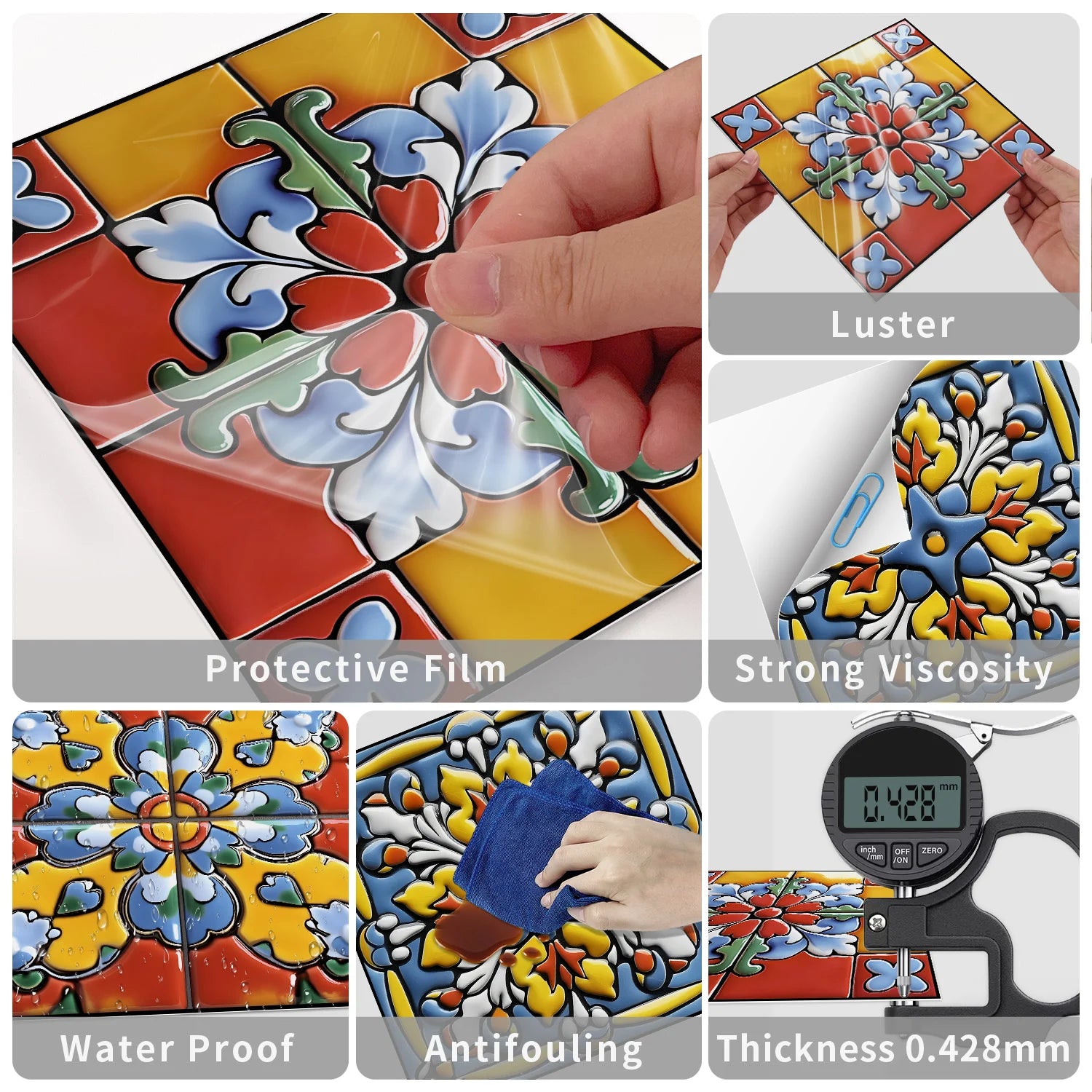 24pcs/Set Self-Adhesive Waterproof Art Wall Stickers For Living Room, Kitchen Oil Resistant Tiles Stickers For Room Decor Decal