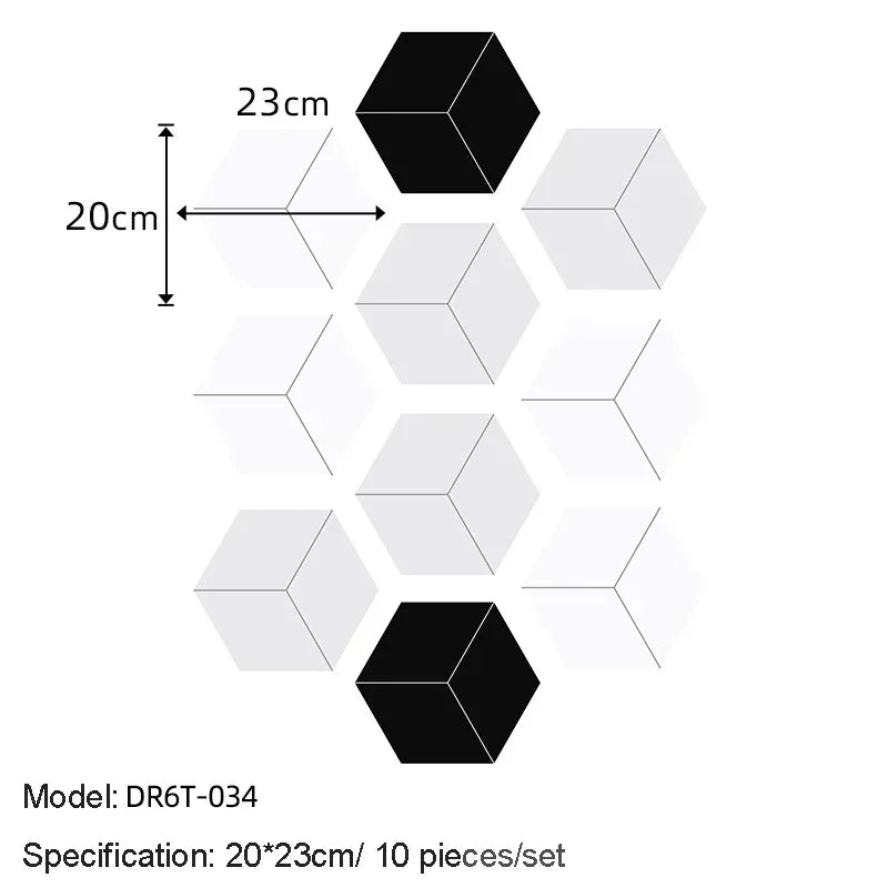 10/20PCS Wall Sticker Hexagon Self Adhesive Waterproof Vinyl PVC Floor Tile Wallpaper Sticker Kitchen Bathroom Home Decoration