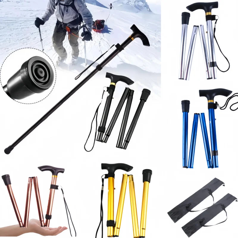 Multi-function 4-section Aluminum Alloy Folding Trekking Stick