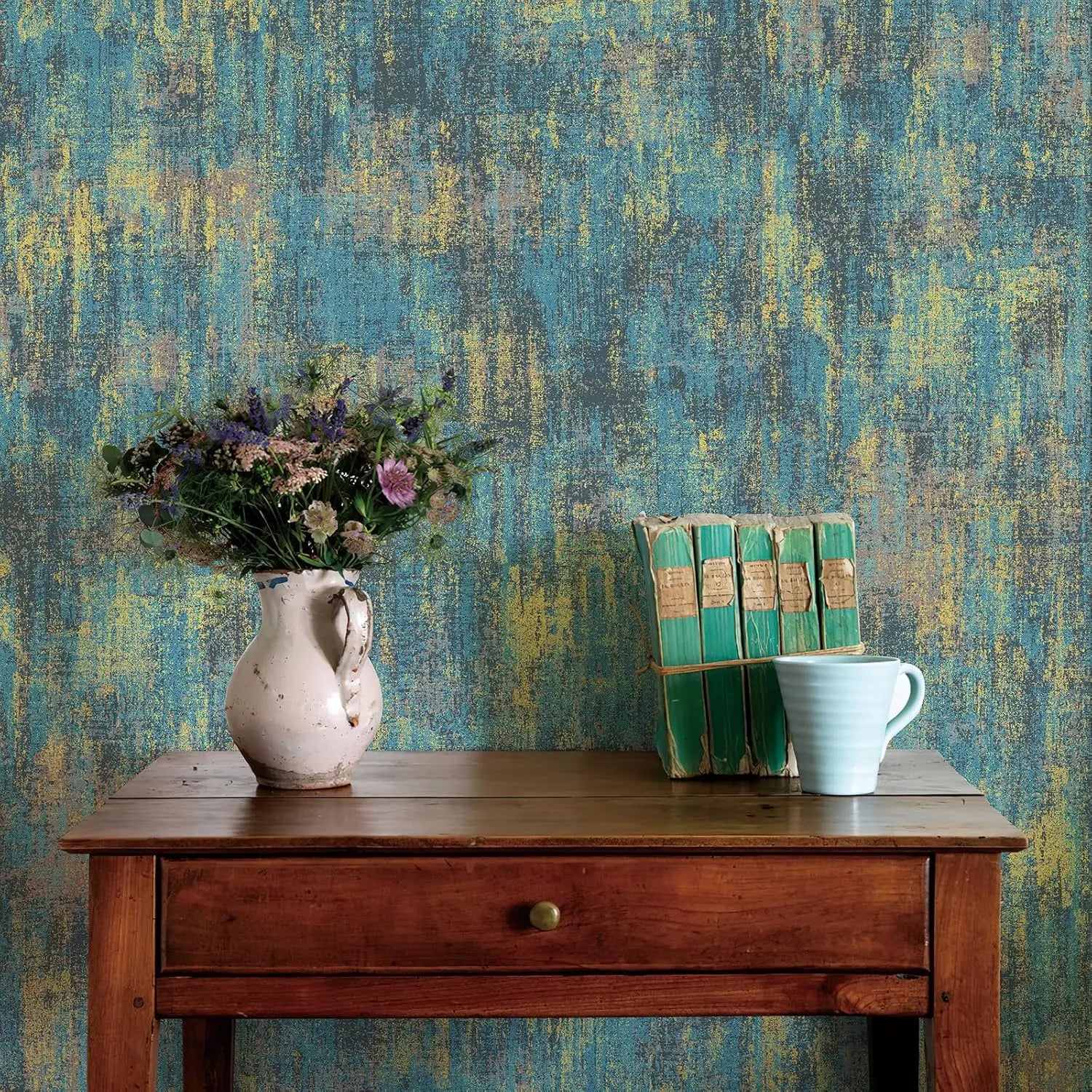 Vintage Black Gold Metallic Peel and Stick Wallpaper Self Adhesive Industrial Metallic Concrete Wall Paper Stick on Wallpaper