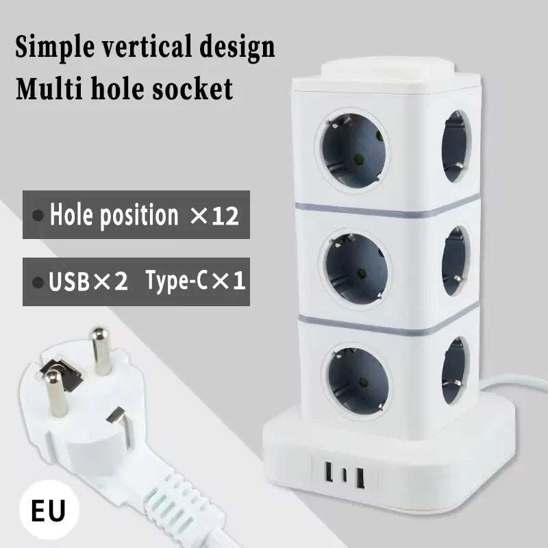 Ổ Cắm Tháp Đa Năng EU Có USB & Bảo Vệ Chống Sét