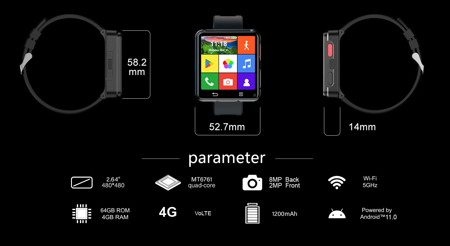 Đồng Hồ Thông Minh 4G Màn Hình Lớn 2.64 Android 11