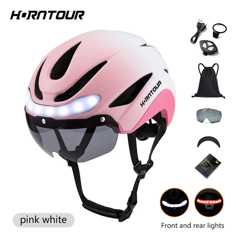Bicycle Helmet with LED Lights, Magnetic Glasses, Turn Signals