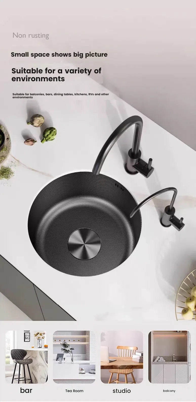 Mini Stainless Steel Kitchen Sink Wash Vegetable and Dish Basin Household Scratch Resistance Bar Balcony Round Small Single Slot - Daisan Mart