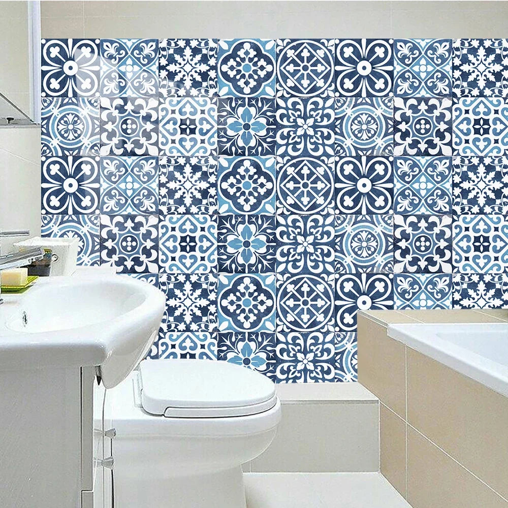 10pcs Mexican Style Tiles Sticker Kitchen Backsplash Oil-proof Cupboard Surface Gloss Peel &amp; Stick Waterproof Art Wall Decals