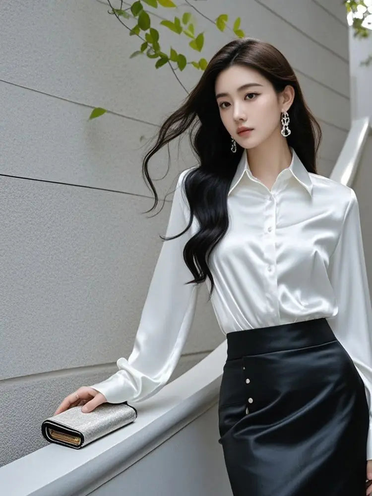 Áo Sơ Mi Lụa Công Sở Nữ Hàn Quốc Dáng Ôm Dài Tay - Daisan Mart