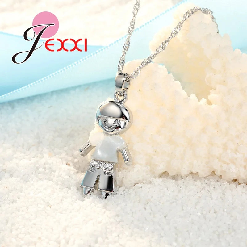 Lovely Boy Silver Wedding Jewelry Set: Necklace &amp; Earrings