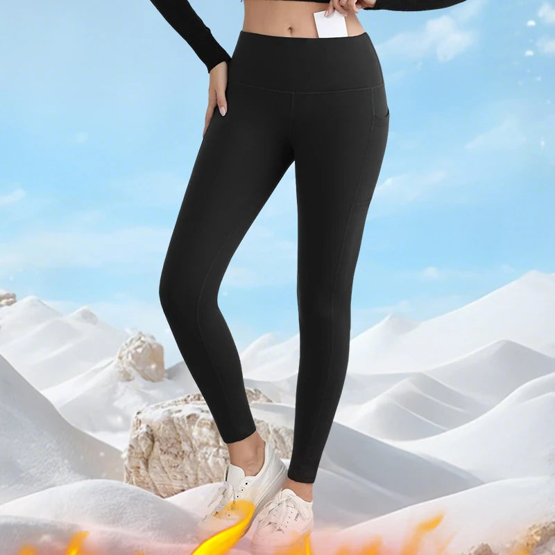 Women's Thick Warm High Waist Leggings with Convenient Pockets