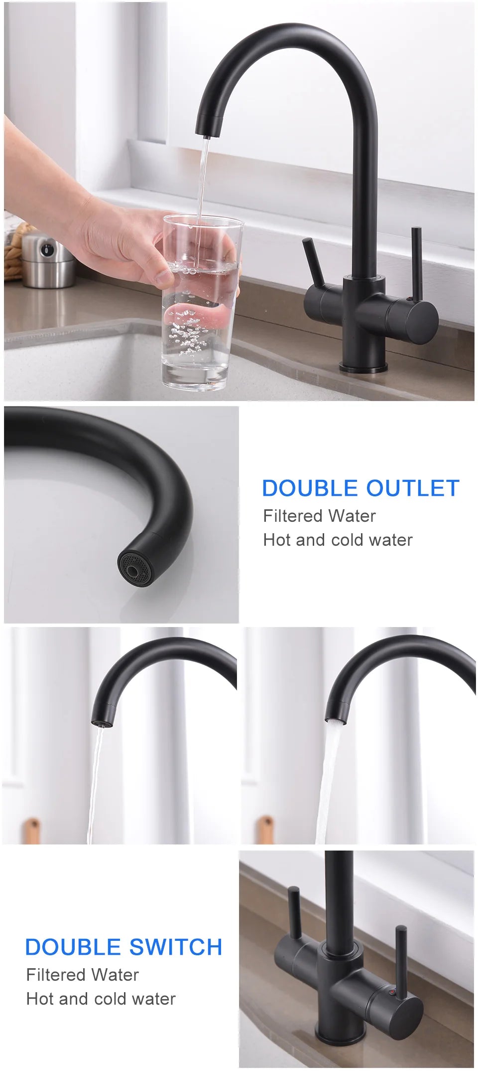 ROVATE Chậu bếp 3 trong 1, Vòi nóng lạnh có lọc nước uống