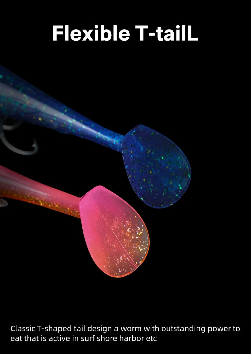 TSURINOYA Sinking Large Baits 110mm/35g Long Casting Jig Head T Tail Soft Lure Set 2pcs Tail Flounder Seabass Fishing Lure