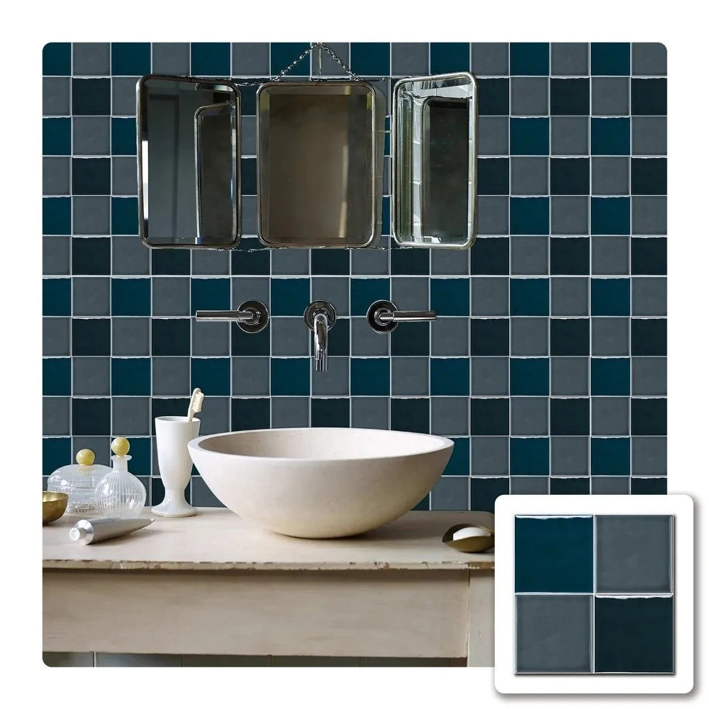 10Pcs European Square Kitchen Wallpaper Solid Color Self-adhesive Wall Stickers Oil-proof Waterproof Thickened Tile Stickers