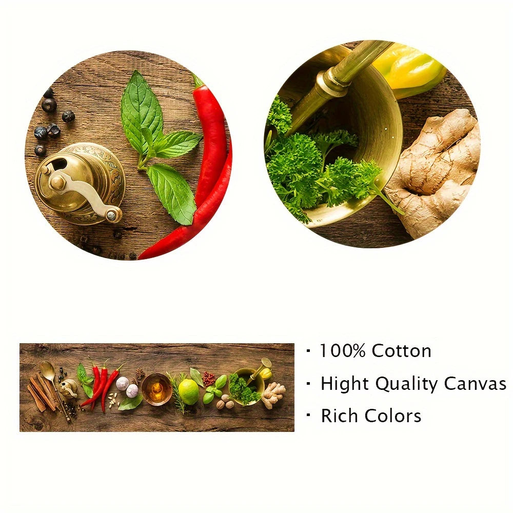 Kitchen Spice Canvas Wall Art, Grain Spice Spoon Chili Lemon Poster Printing Wall Art for Living Room and Dining Room Home Decor