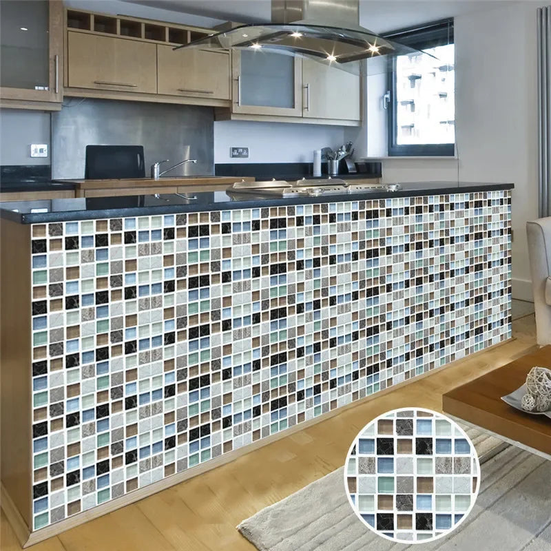 10pcs/set Marble Mosaic Tiles Wall Sticker Transfers Flat Covers for Kitchen Bathroom Stitching Stickers Self-adhesive Removable