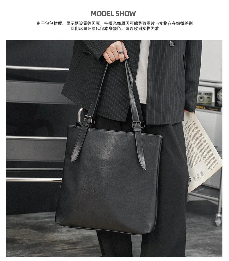 Korean Japanese Style Men's Leather Laptop Bag