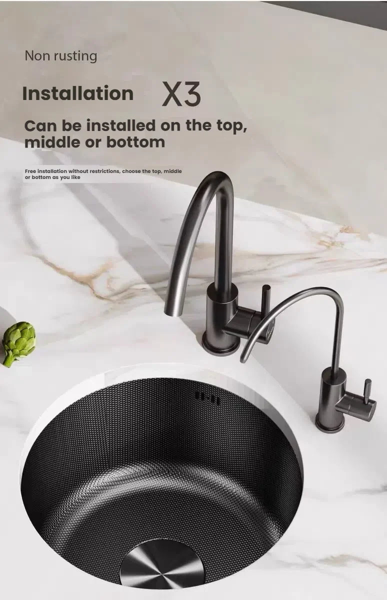 Mini Stainless Steel Kitchen Sink Wash Vegetable and Dish Basin Household Scratch Resistance Bar Balcony Round Small Single Slot - Daisan Mart