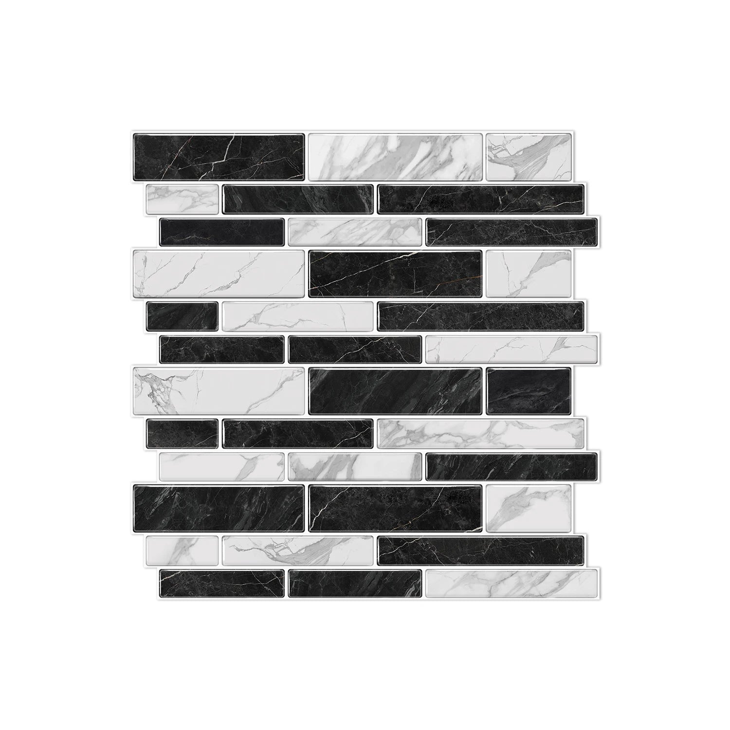 1/12pcs Classic Black And White Tile Marble Room Decoration Kitchen Living Room Waterproof Self-Adhesive Wall Sticker Detachable