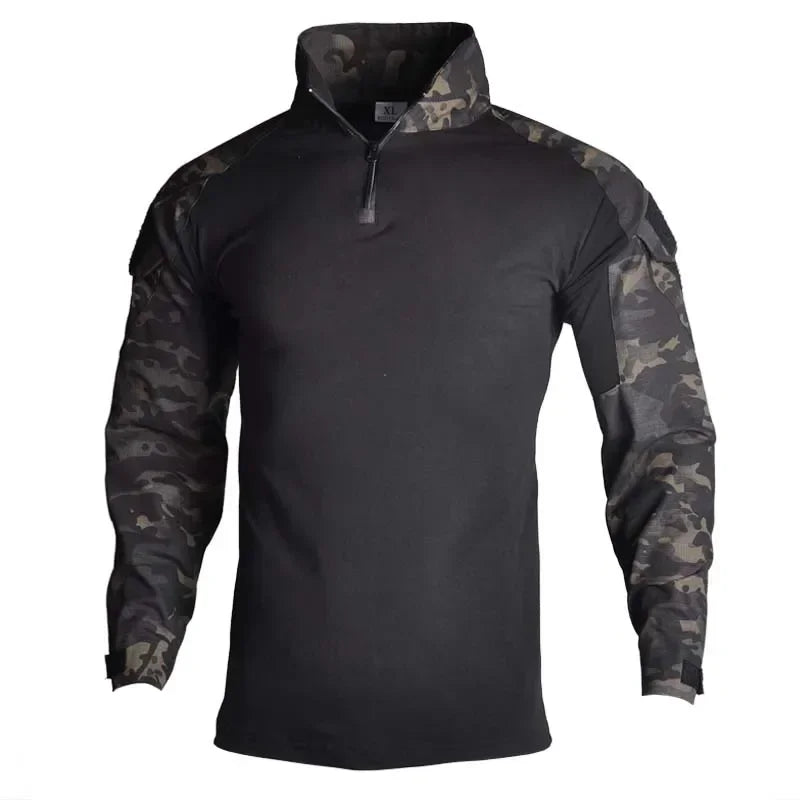 Men's Tear Resistant Cotton Camo Long Sleeve Tactical Shirt
