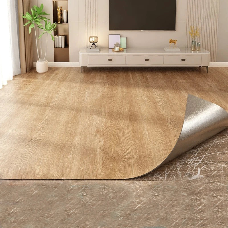 Peel Stick Wood Grain Floor Sticker Thickened Waterproof Anti-Slip Vinyl Covering for Living Room Home Decor Wear Resistant