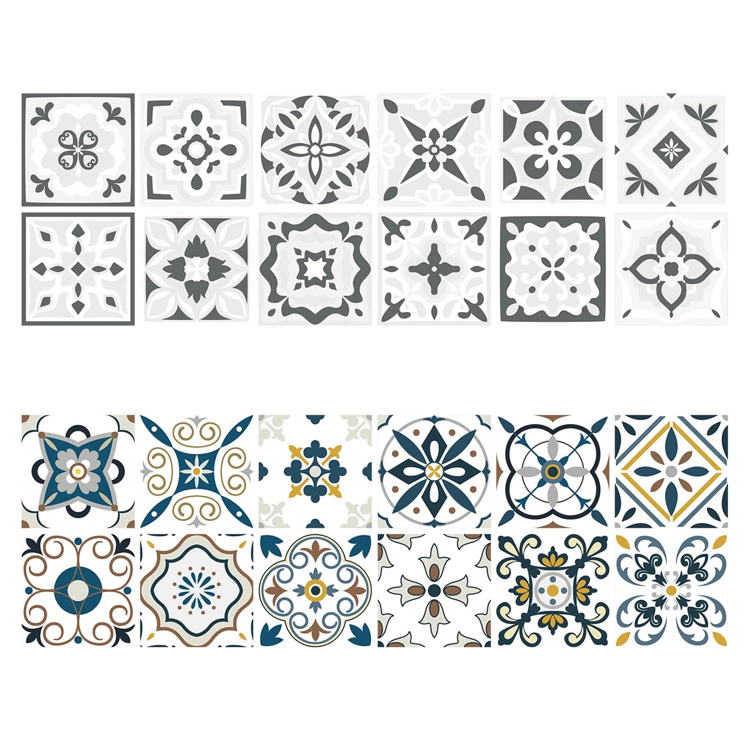 24 pieces of Mandala Pattern Glossy Self-adhesive Tile Stickers for Kitchen and Bathroom Removable Waterproof 3D Wall Decal