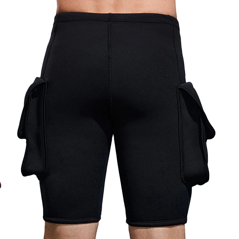 3mm Neoprene Wetsuit Tech Shorts Keep Warm Unisex Wetsuit Cargo Shorts D-Ring Buckle Leak Hole for Diving Equipment Accessories