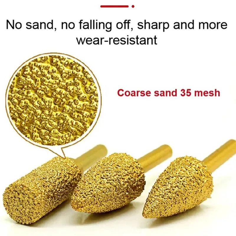 1pc 6mm Round Shank Vacuum Brazed diamond Burr grinding head Rotary File For Stone Gray Cast Iron Ductile Iron Steel Engraving