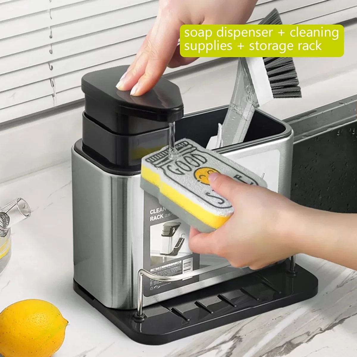 3-in-1 Stainless Steel Dishwashing Liquid Rack, Compact and Convenient for the Kitchen