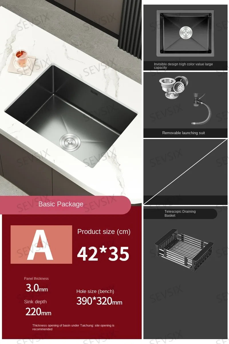 304 stainless steel Kitchen handmade small sink, single sink, vegetable washing basin, under counter, island counter, water bar - Daisan Mart