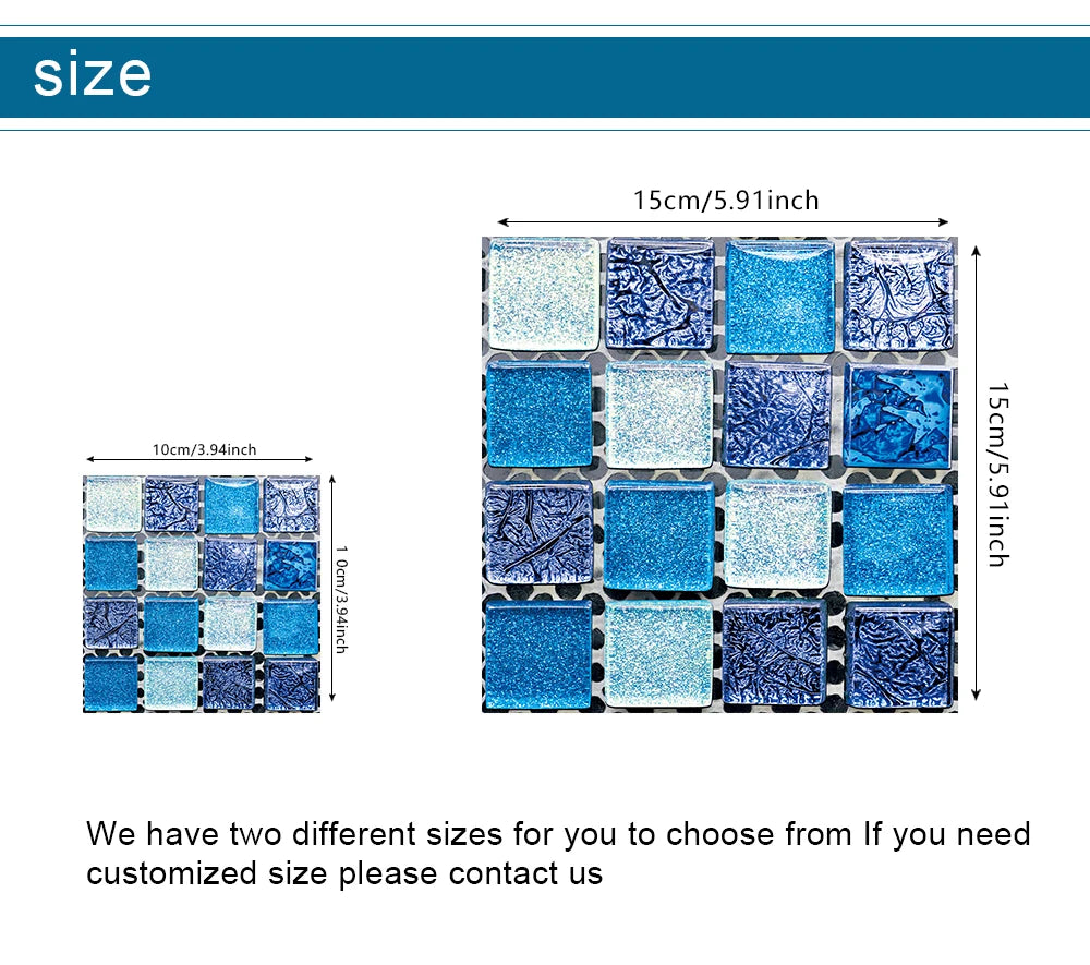 10pcs Flat Mosaic Style Tiles Sticker Kitchen Bathroom Waterproof &amp; Oilproof Art Wall Sticker Peel &amp; Stick Surface Glossy Film