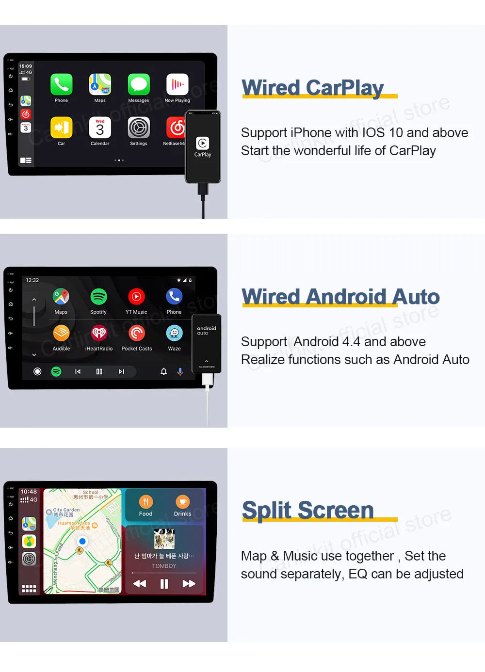 CarlinKit Wred & Wireless Android Auto & CarPlay Dongle Car USB Adapter For Aftermarket Android Car Radio Mirrorlink Split Sceen