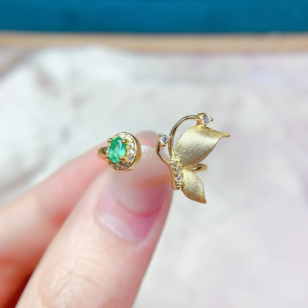 S925 Silver Ring With Luxurious Natural Emerald For Women